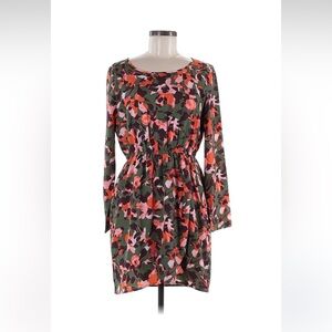 J. Crew Green and Pink Floral Long Sleeve Dress